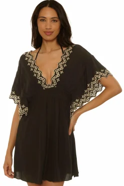 Becca Tunics>BARBADOS N-NECK TUNIC |BLACK/TAN|WHITE/LAPIS
