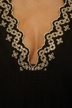 Becca Tunics>BARBADOS N-NECK TUNIC |BLACK/TAN|WHITE/LAPIS