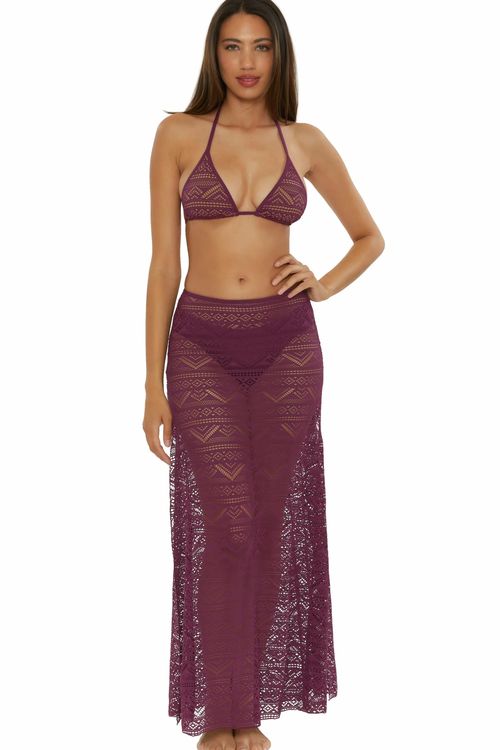 Becca Skirts>COLOR PLAY MAXI SKIRT |AUBERGINE|BLACK|WHITE