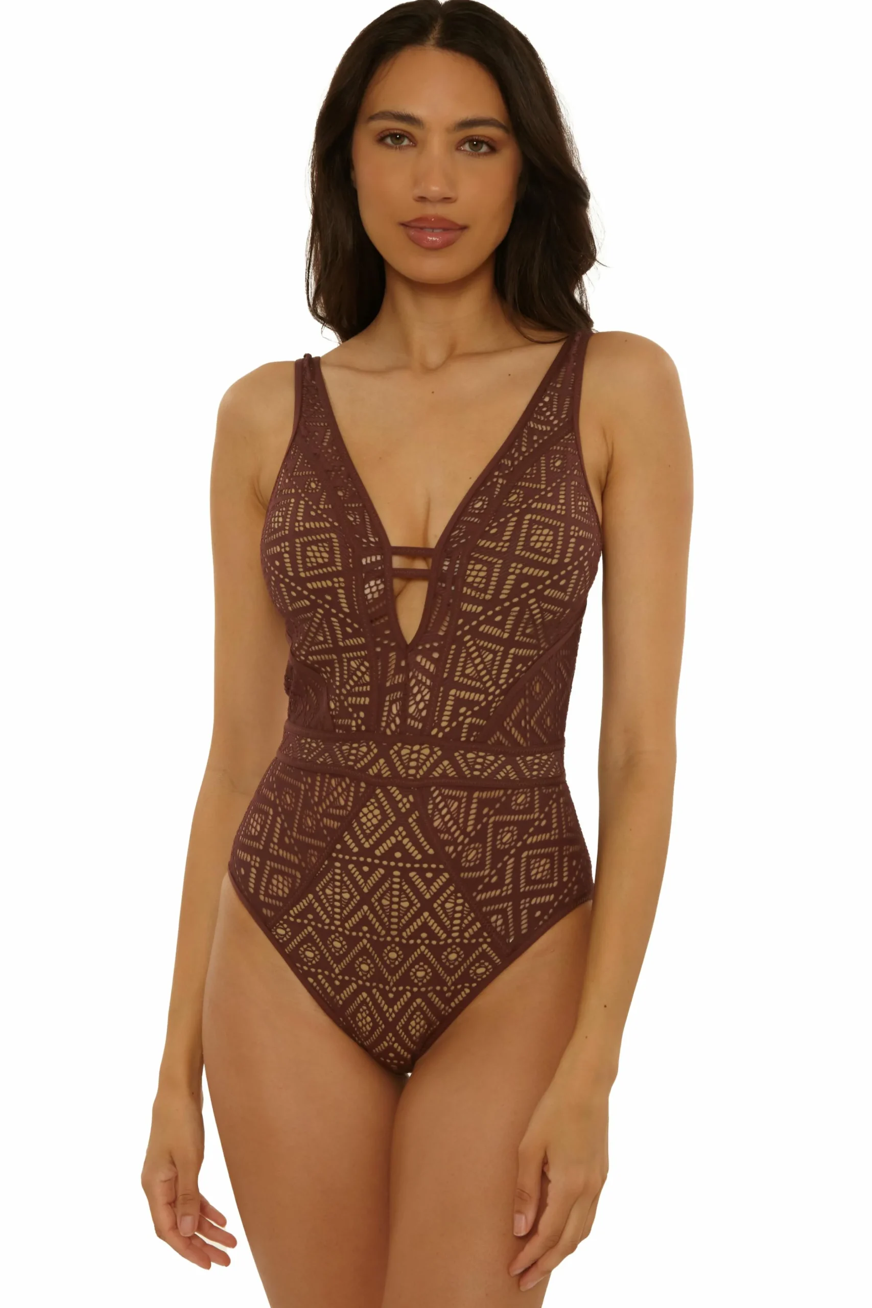 Becca Plunge Neck>COLOR PLAY 1PC PLUNGE |APPLE/TAN|WHITE/TAN|MOCHA/TAN|BLACK/TAN|COASTAL