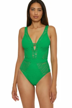 Becca Plunge Neck>COLOR PLAY 1PC PLUNGE |EMERALD|WHITE/TAN|BELLFLOWER|AUBERGINE|LAGOON