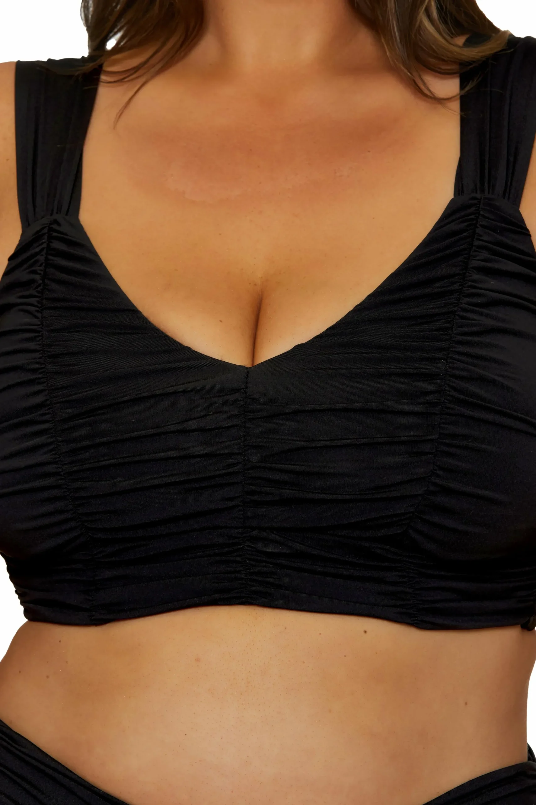 Becca Halter>COLORCODE SHIRRED TOP |BLACK|EMERALD