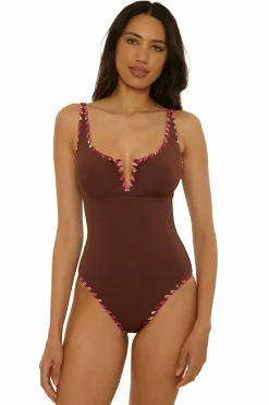 Becca Plunge Neck>ON THE EDGE ONE PIECE |MOCHA|LAPIS
