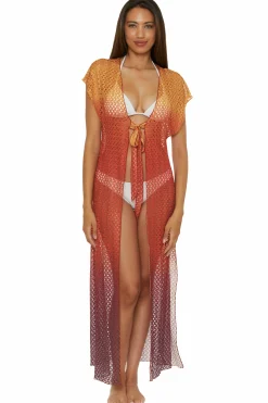 Becca Front-Tie Covers|Tunics>SUNSET OMBRE ROBE |FIRE/AUBERGINE